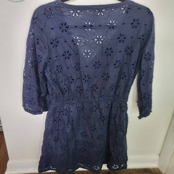 J.Crew V-Neck Beach Tunic Cover-up Eyelet Navy Cotton Small - Picture 6 of 12